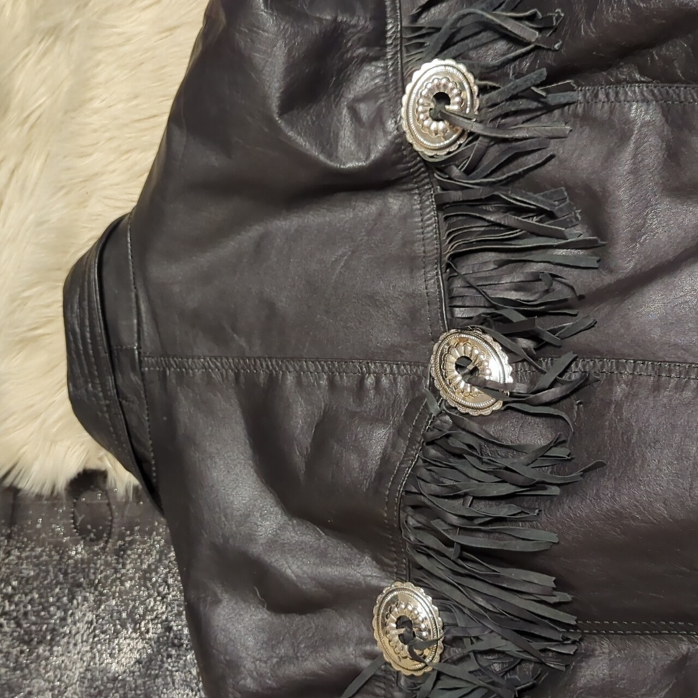 Vintage VTG Diamond Leather motorcycle moto fringe jacket coat sz M medium - Picture 10 of 16